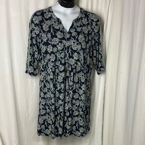NEW J.Jill LP Split Neck Knit Blue Green Floral Pockets Midi Dress NWT L Petite